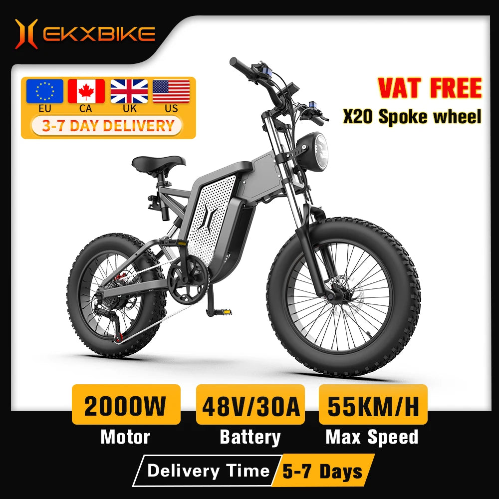 EKX X20 Electric Bike 2000W Motor 48V 35AH Lithium Battery Max Speed 55kmh Mountainous Fat Tire 20 x 4.0