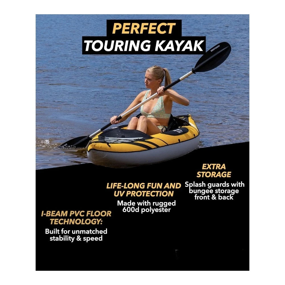 Inflatable Kayak for 1 and 2 Persons with EVA Padded Seats High Back Support Paddles and Pump