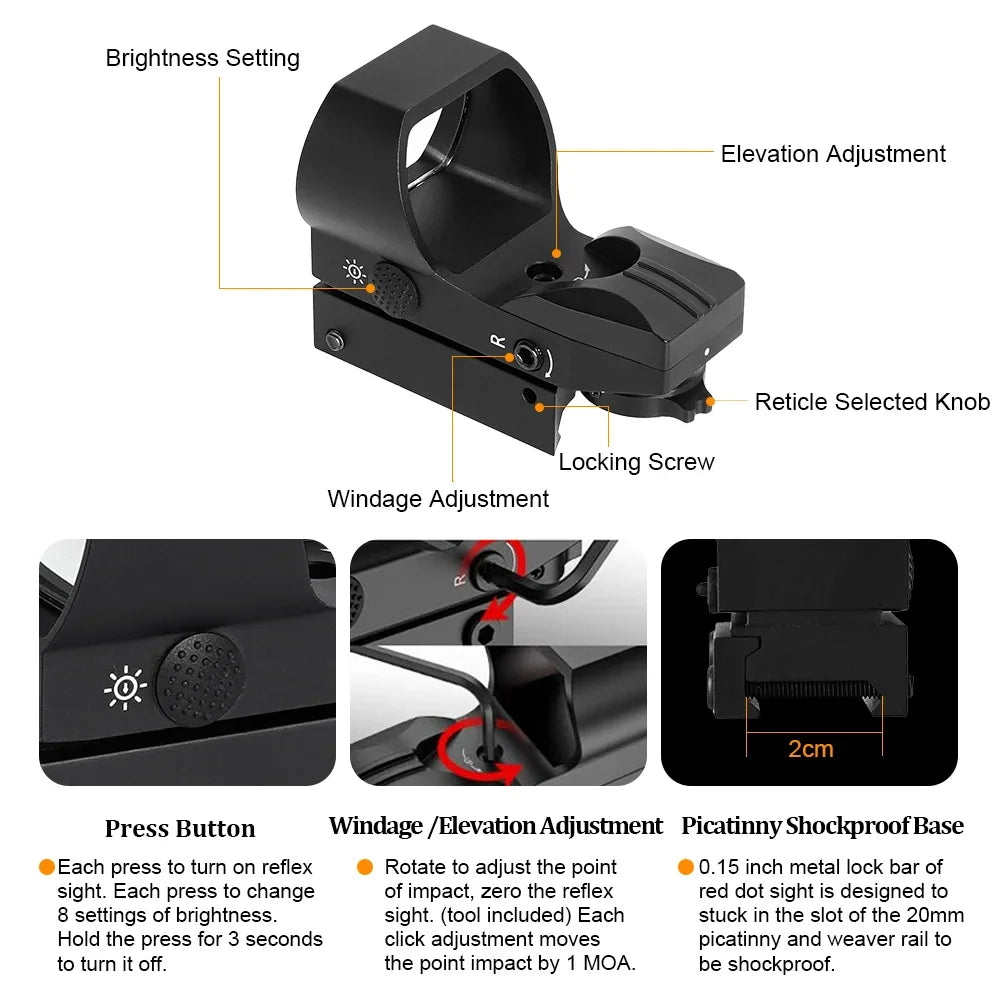 SRO Mini Red Dot Sight Tactical Optics 20mm Rail Compatible Hunting Riflescope for Glock