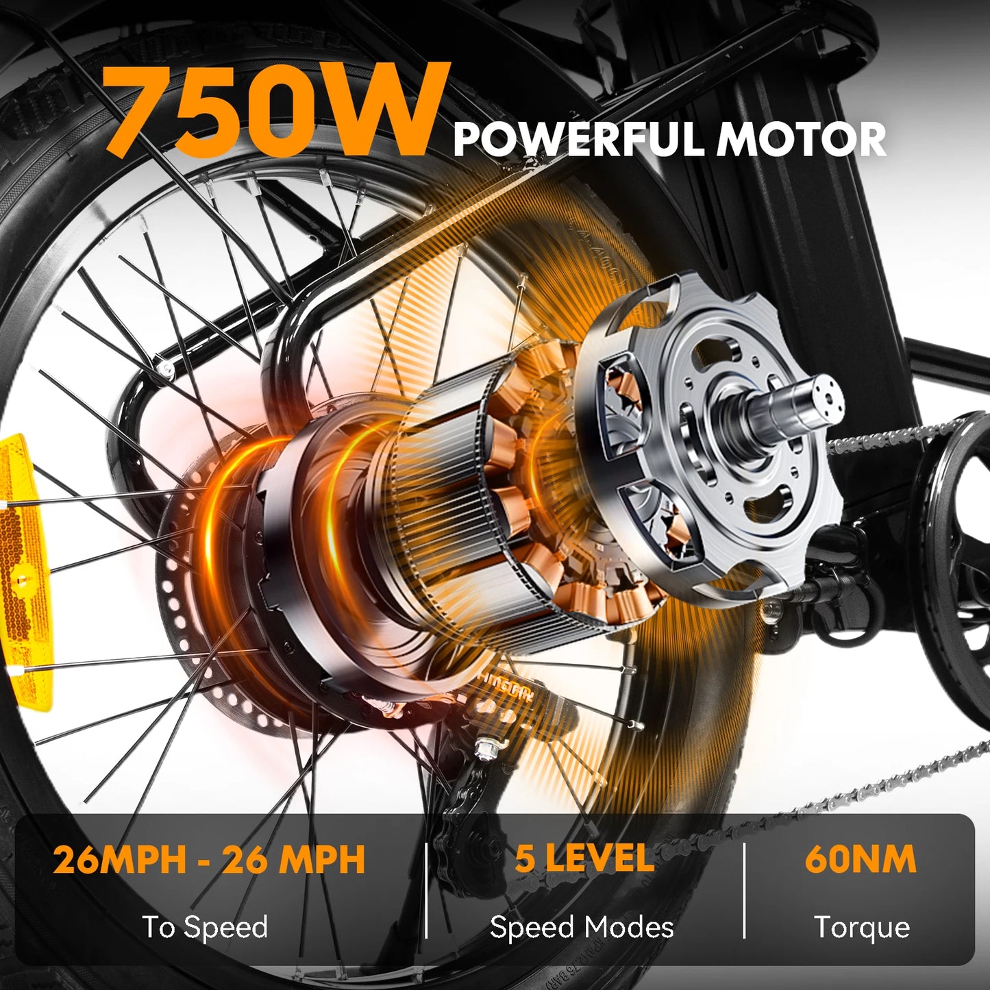 Adult Electric Bicycle 750W Motor 7 Speed Adjustable 26MPH 22 Mile Range Front and Rear Disc Brakes Multi Terrain Riding