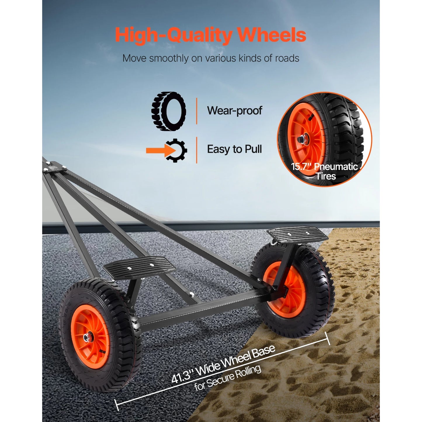 VEVOR 420 Pounds Boat Trailer Dolly Carbon Steel Kayak Mover with 15.7 Inch Pneumatic Tires and Bracket for Moving Motorboat and Fishing Boat