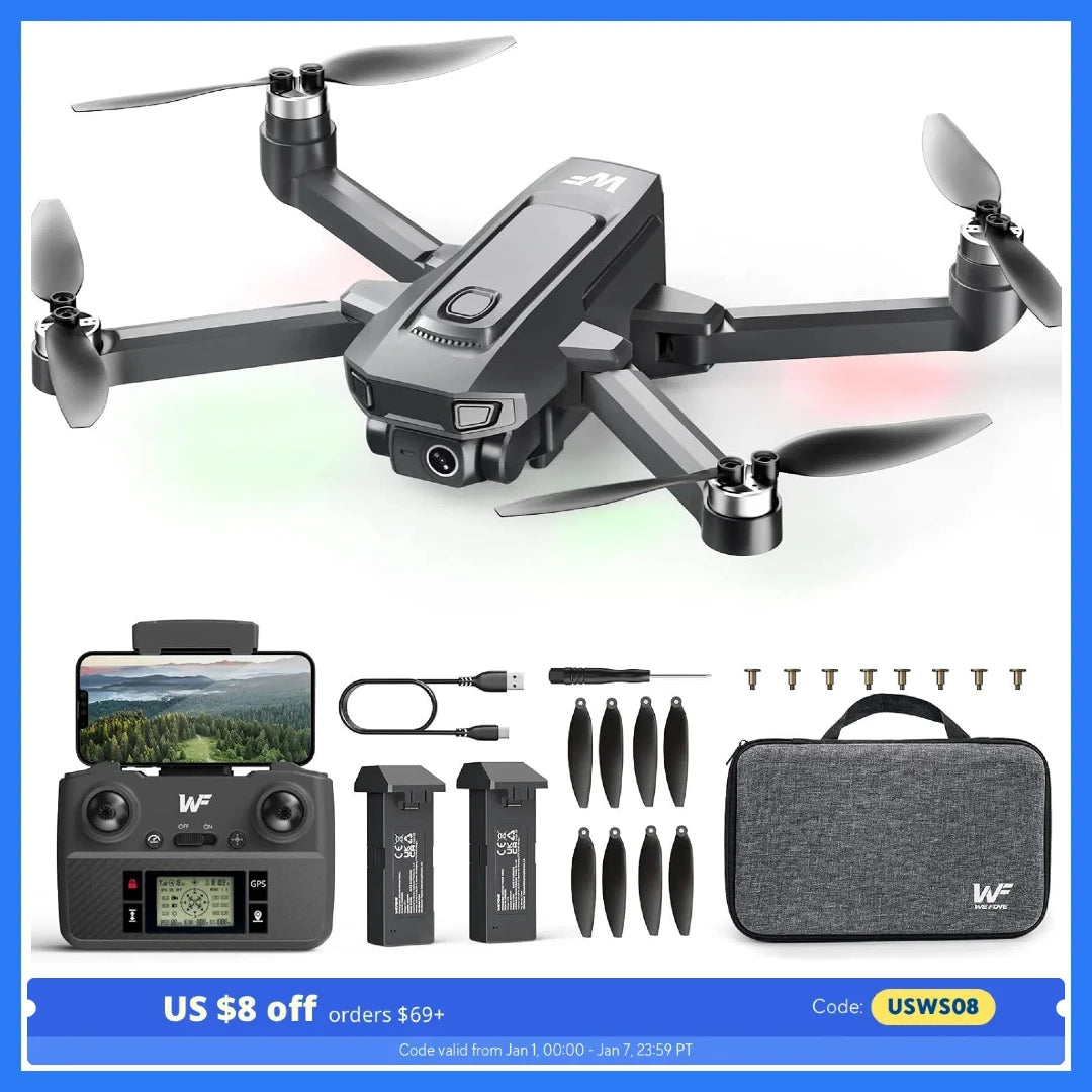 WeFone WF30 GPS Drones with Camera for Adults 4K 5G Wi-Fi Foldable RC Quadcopter 40 Mins Flight Time Black
