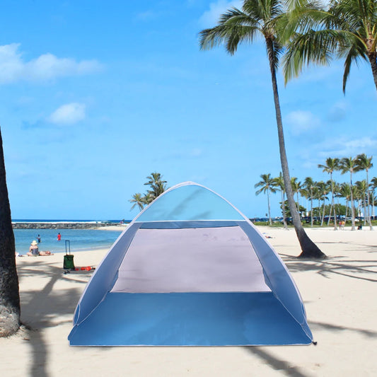 2-3 Person Beach Tent Pop Up Sun Shelter Automatic Umbrella Fishing Shelter Blue