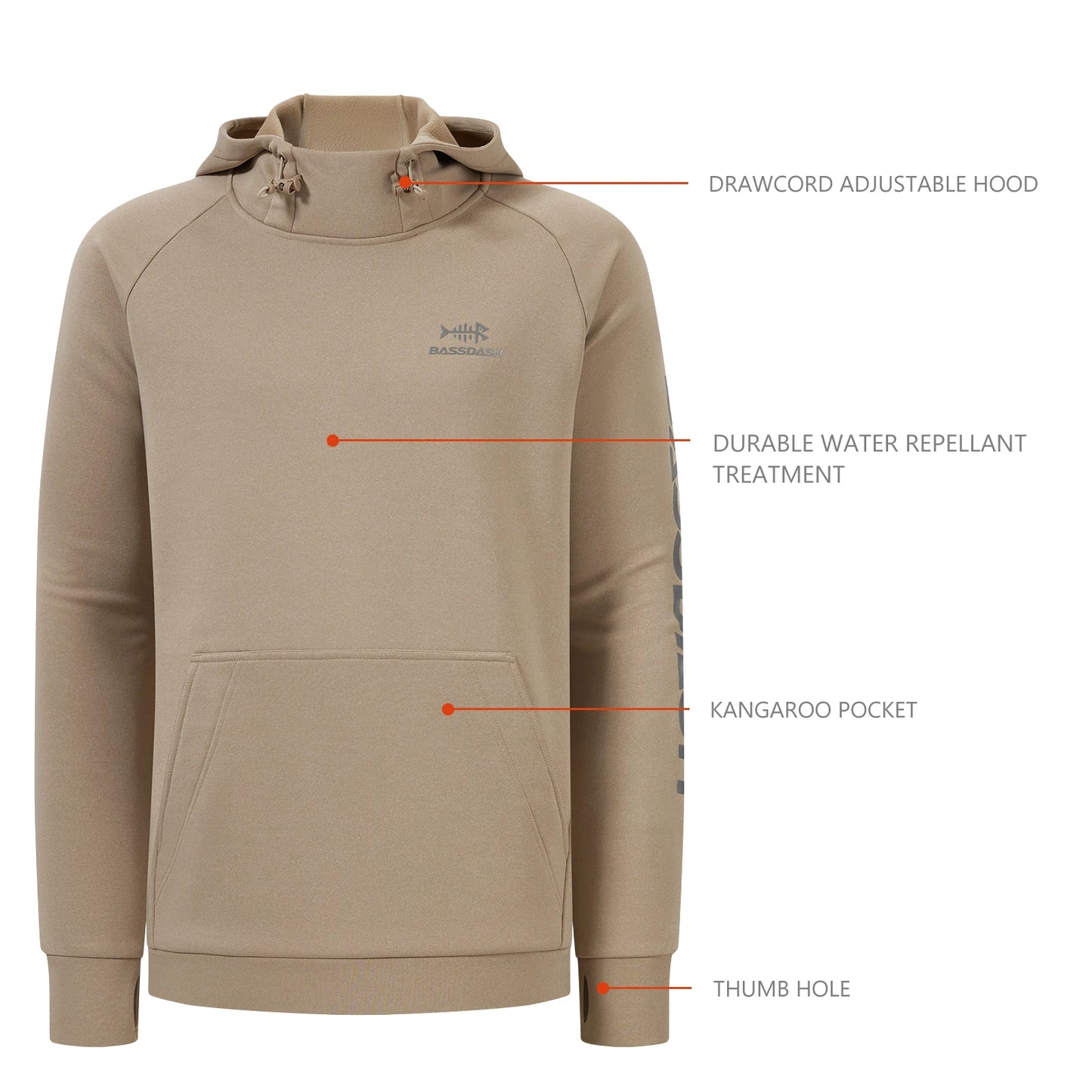 BASSDASH Men’s Fleece Lined Fishing Hoodie Water Resistant Performance Pullover Sweatshirt Stretchy Hunting Workout Sweatshirt