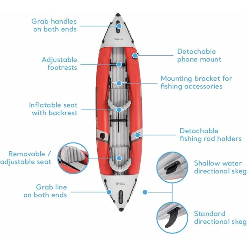 Intex Excursion Pro K2 Inflatable Kayak Set with Deluxe 86 Inch Paddles and High Output Pump Super Tough PVC for 2 Person