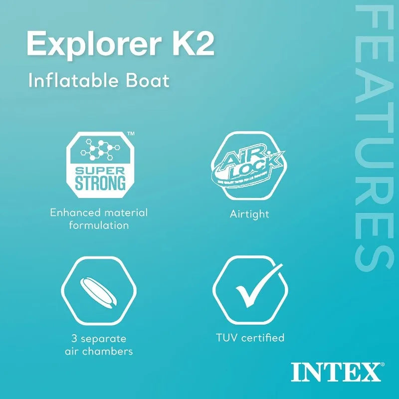 Intex 68307EP Explorer K2 Inflatable Kayak Set with Deluxe 86 Inch Aluminum Oars and High Output Pump Super Strong PVC