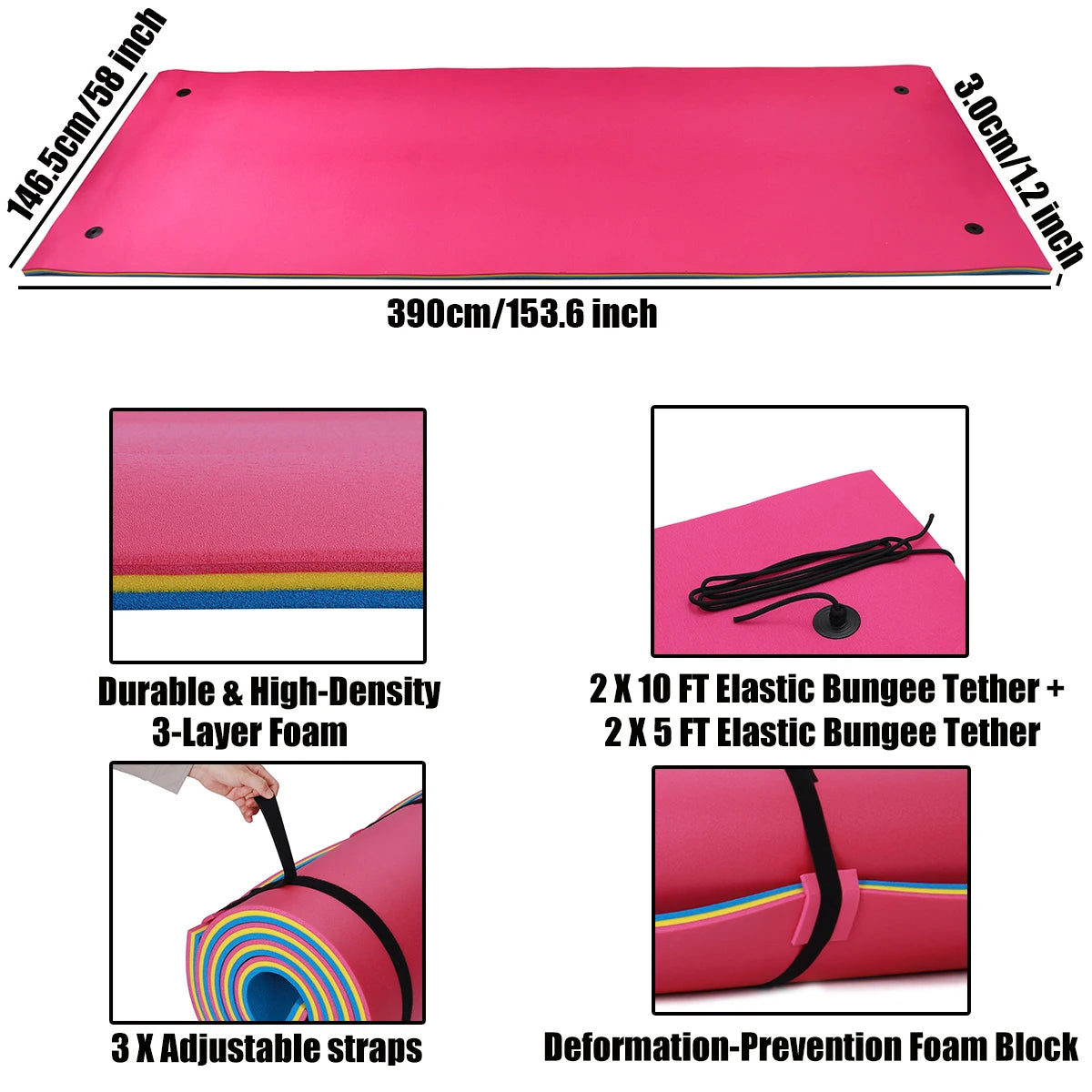 153.6 x 58 Inch Camping Mat Folding Camping Mattress Floating Water Pad Outdoor Waterproof Beach Picnic Blanket for Multiplayer