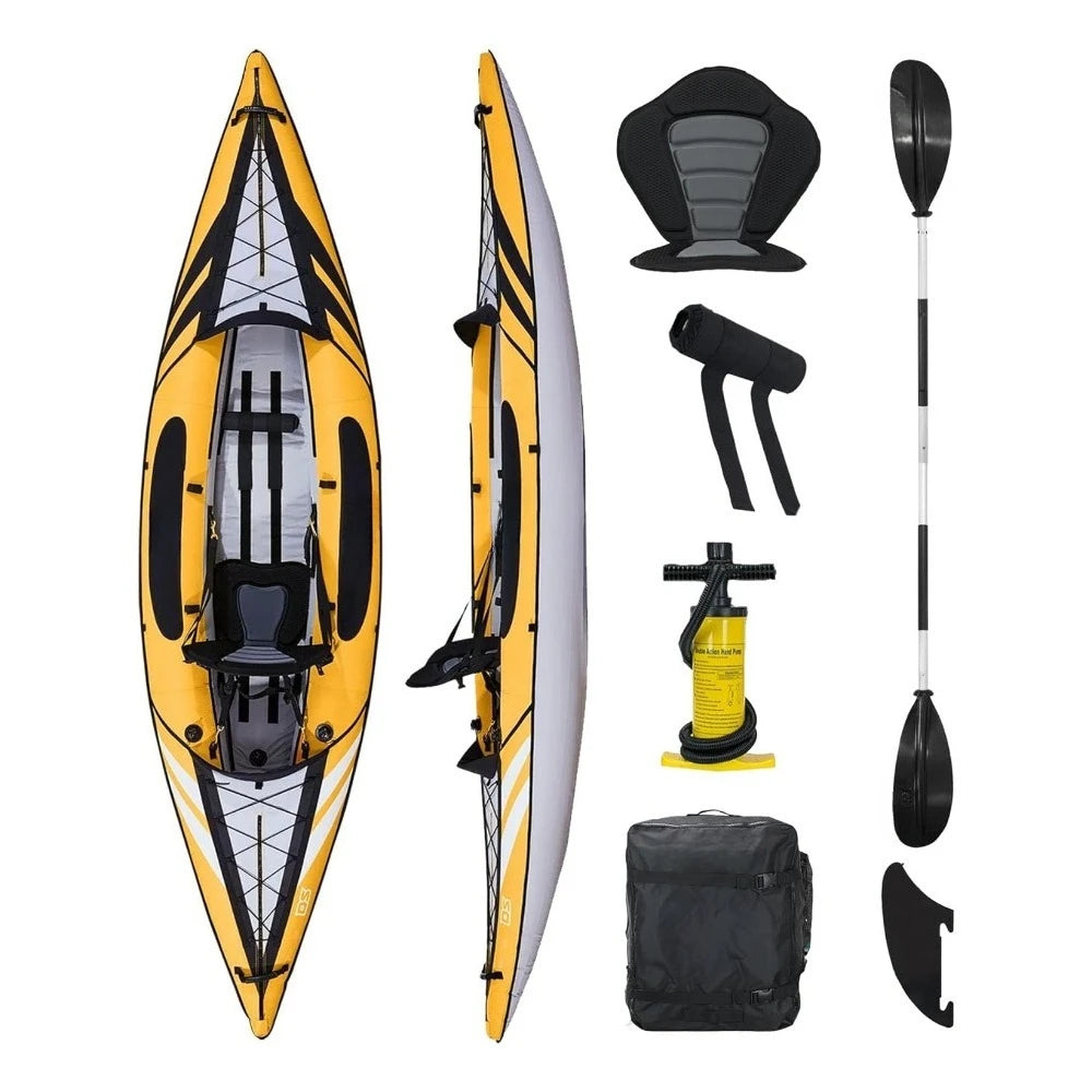 Inflatable Kayak for 1 and 2 Persons with EVA Padded Seats High Back Support Paddles and Pump