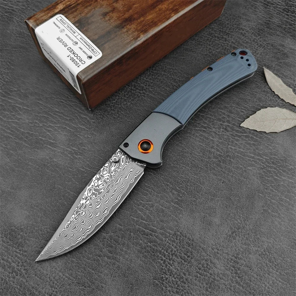 Damascus Steel Blade BM 15080 Crooked River Folding Knife Wooden G10 Handles Outdoor Camping Pocket Knives EDC Tactical Tool