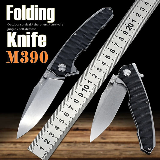 M390 Steel G10 Handle Ball Bearing Flipper Folding Knife Survival Outdoor Self Defense Hiking Pocket Camping Cutter Tool
