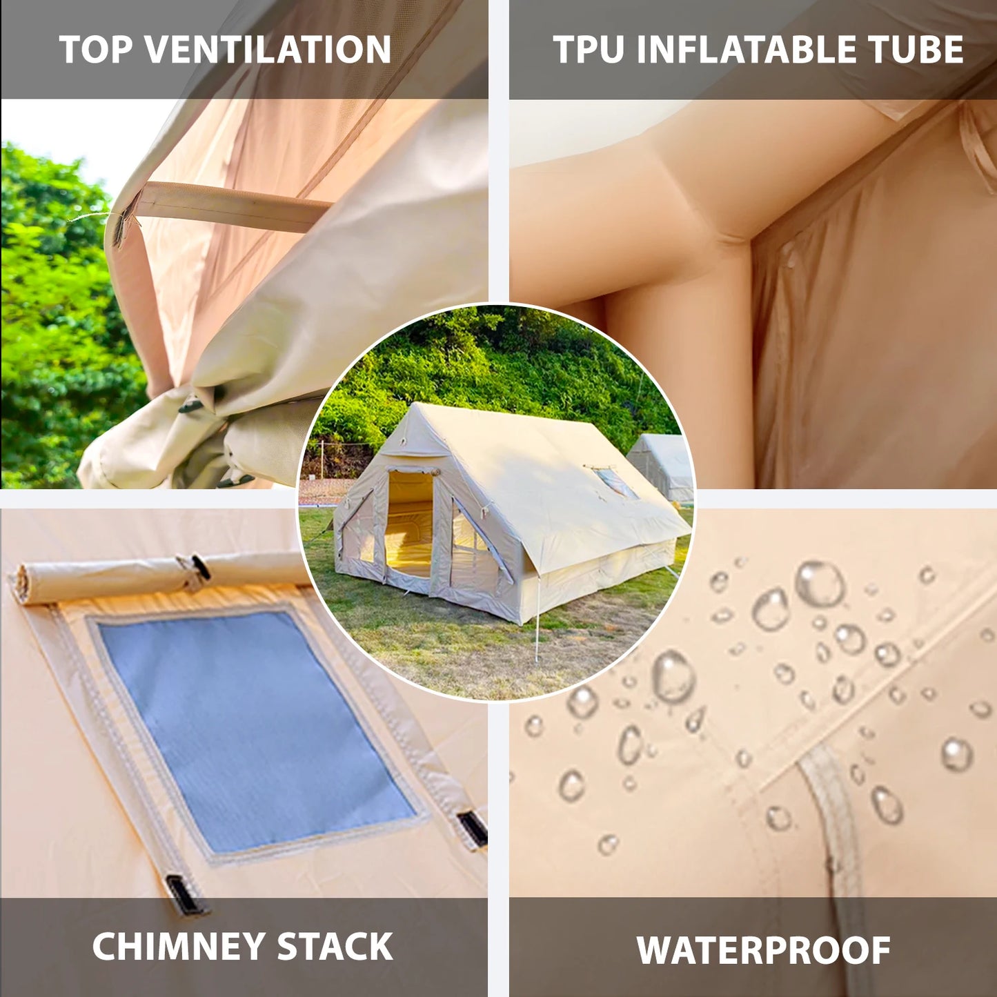 Large Inflatable Camping Tent with Hand Pump Easy Setup Portable Tent for Camping 129 Square Feet Waterproof for 8 Plus Users