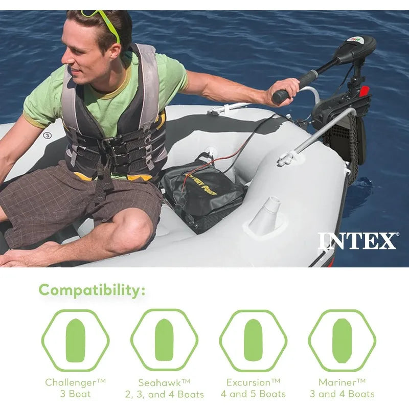 INTEX 68631E Transom Trolling Motor:Easy to Attach,Built-In Battery Meter,Weed Escape Mode,Suitable for Freshwater and Saltwater