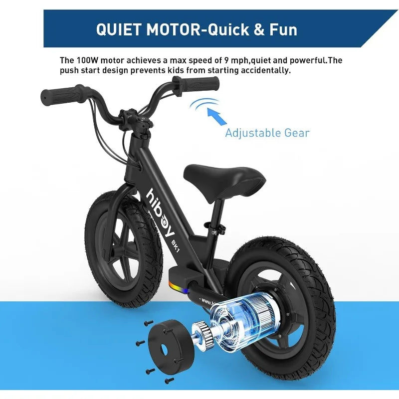 BK1 Electric Balance Bike For Kids 12 Inch Tires 150W Peak Motor Adjustable Seat 21.6V 2.6Ah Battery