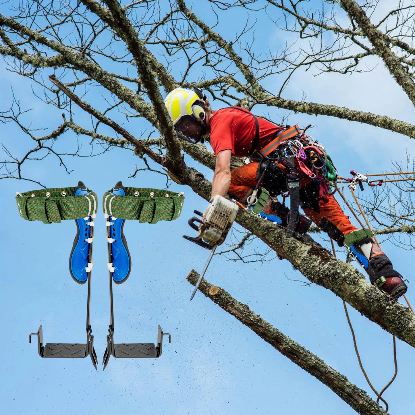 Professional Tree Climbing Gear Kit Carbon Steel Safety Straps and Pedals for Arborist Work 220lb Capacity