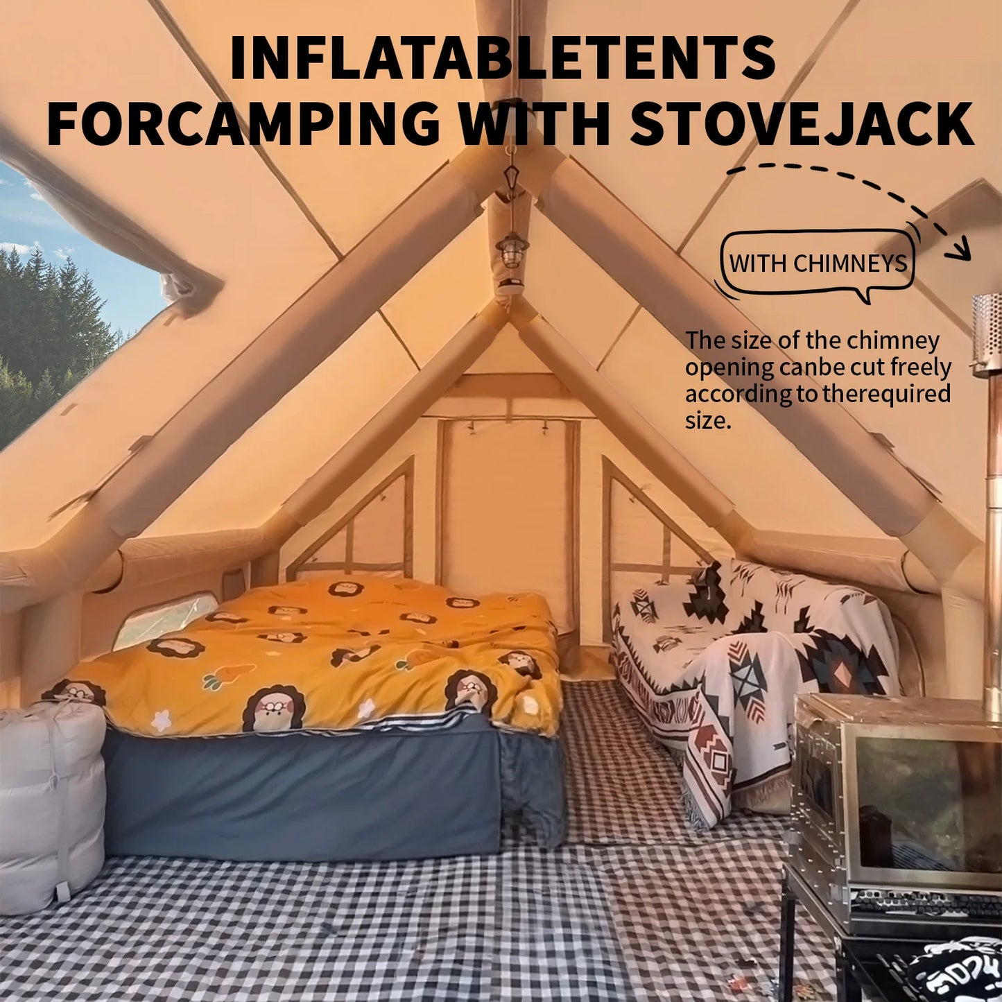 Large Inflatable Camping Tent with Hand Pump Easy Setup Portable Tent for Camping 129 Square Feet Waterproof for 8 Plus Users