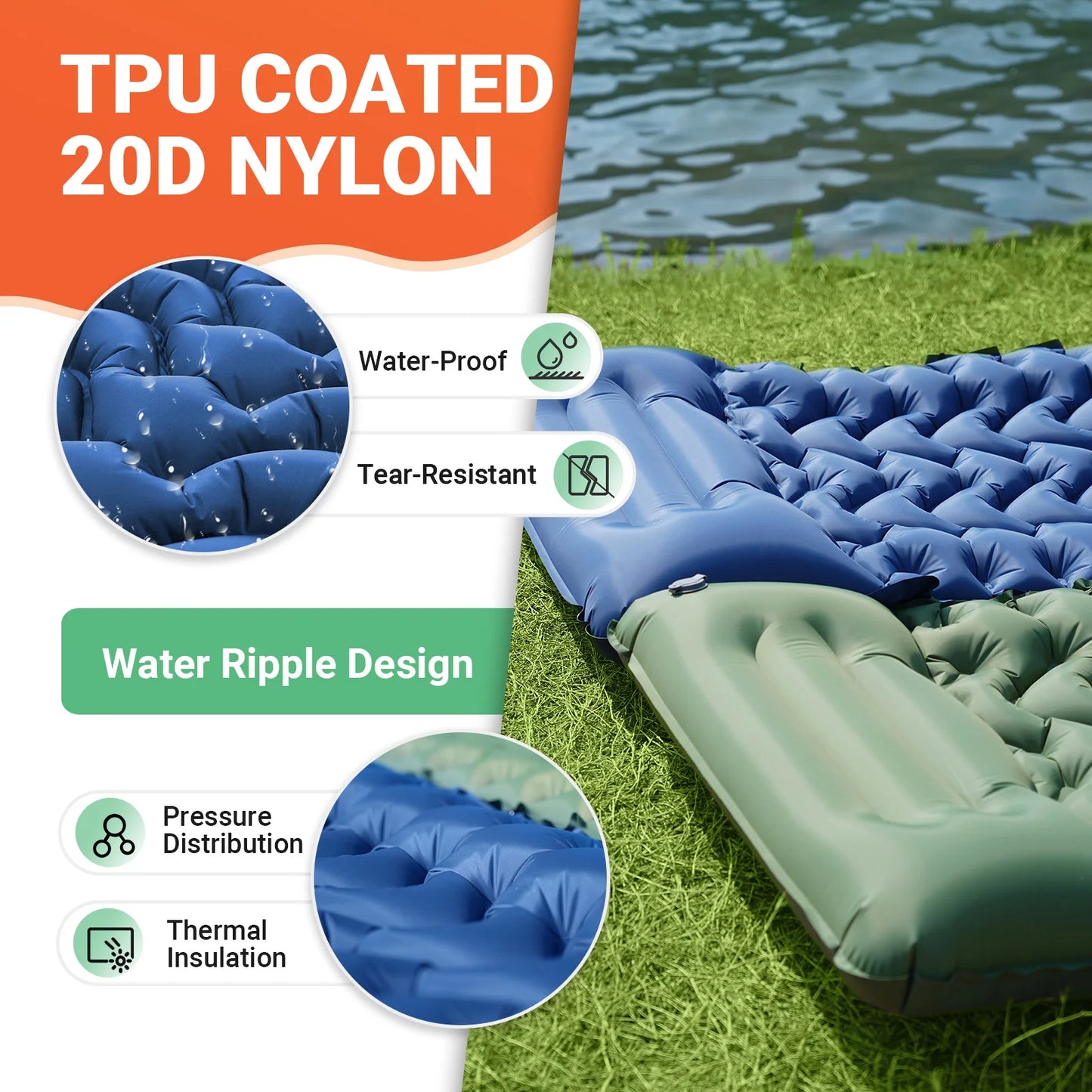 KingCamp Self Inflating Sleeping Pad Ultralight Inflatable Sleeping Mat With Built-In Pillow And Foot Pump For Hiking And Traveling