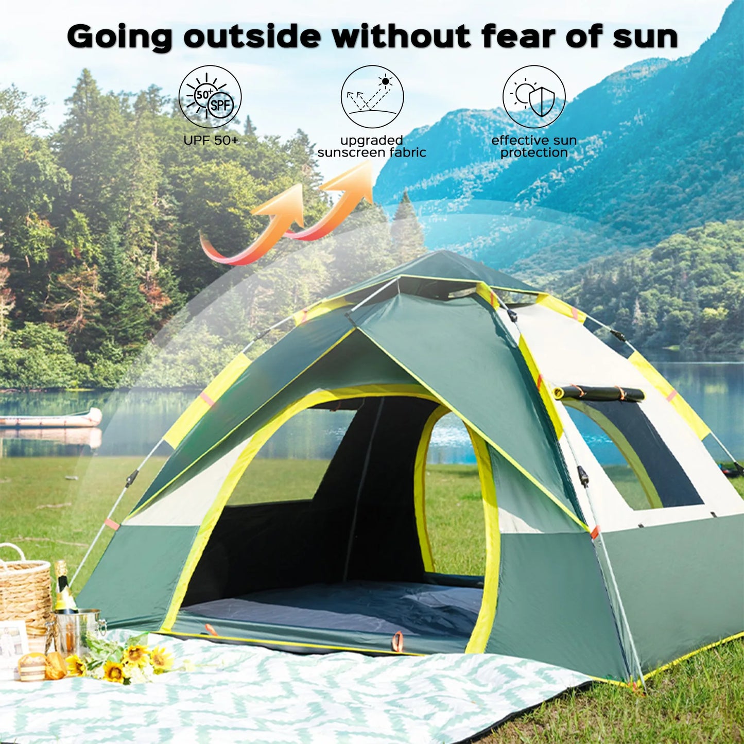 Lovewe Quick Opening Waterproof Camping Tent Lightweight Dual Doors Easy Setup 2 Person Capacity
