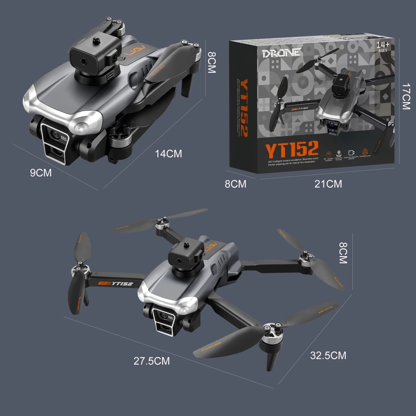 New YT152 Brushless Drone Four Axis Aircraft Electric Adjustment 4K FPV Three Camera Optical Flow Obstacle Avoidance Drone