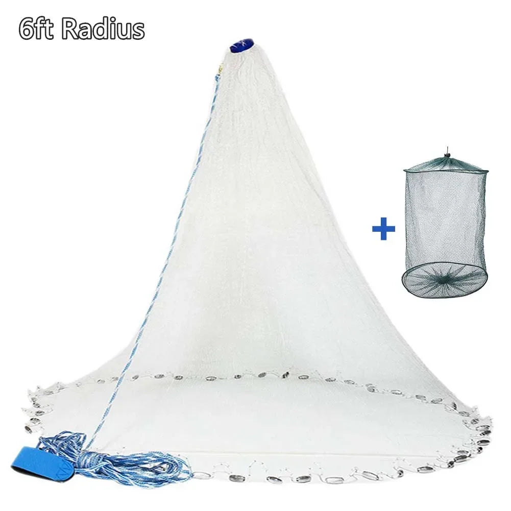 American Saltwater Fishing Cast Net for Bait Trap Fish with Heavy Duty Zinc Sinker Weight in 3 to 10 Feet Radius