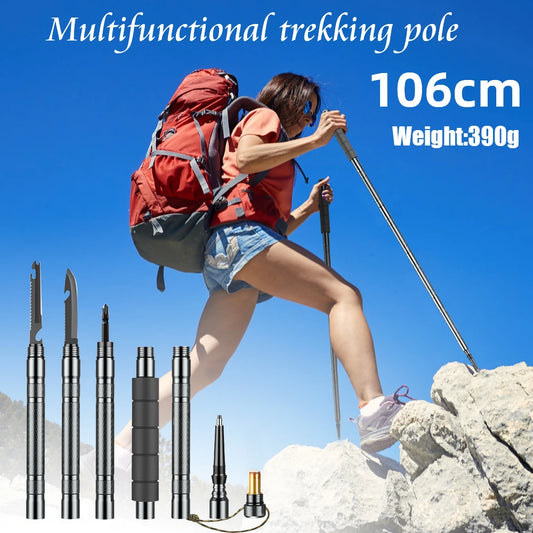 Multifunction Trekking Poles Collapsible Telescopic Lightweight Walking Hiking Climbing Sticks