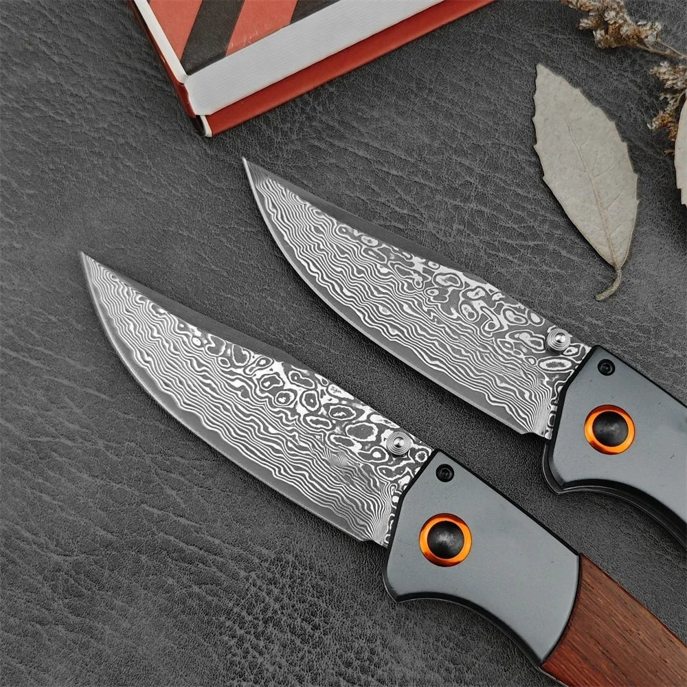 Damascus Steel Blade BM 15080 Crooked River Folding Knife Wooden G10 Handles Outdoor Camping Pocket Knives EDC Tactical Tool