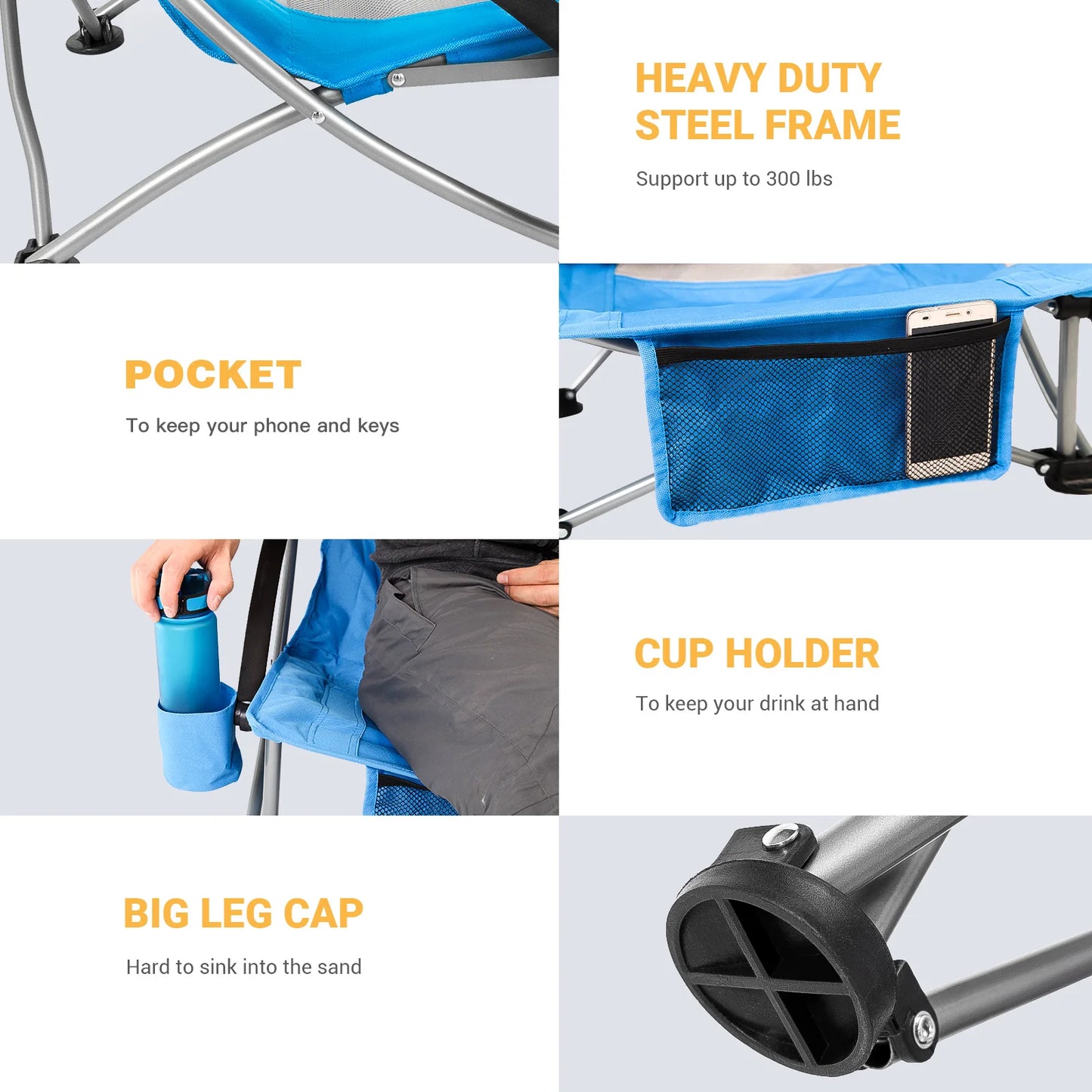 KingCamp High Back Beach Chair Backpack Chair Portable Camping BBQ Travel Picnic with Padded Armrests and Cup Holder