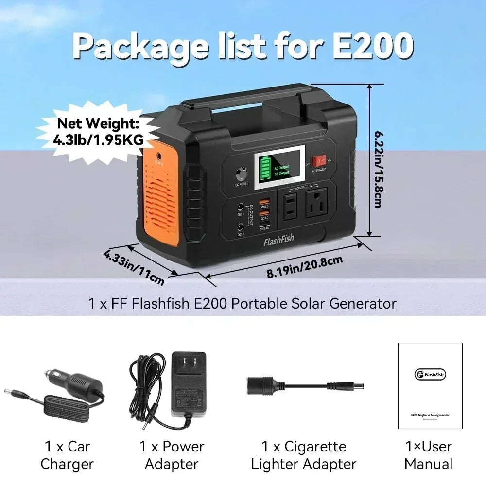 Portable Power Station 40800mAh Battery Charger Outdoor Emergency Supply 110230V Solar Generator AC 200W Powerbank
