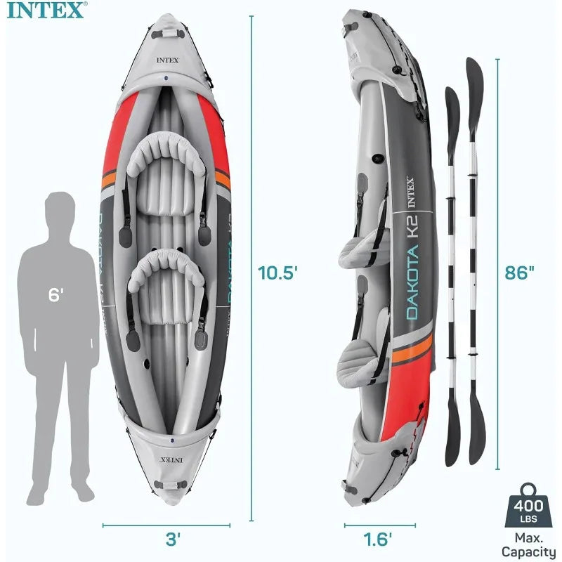 Intex 2 Person Inflatable Kayak Set Dakota K2 with 86 Inch Oars and Pump