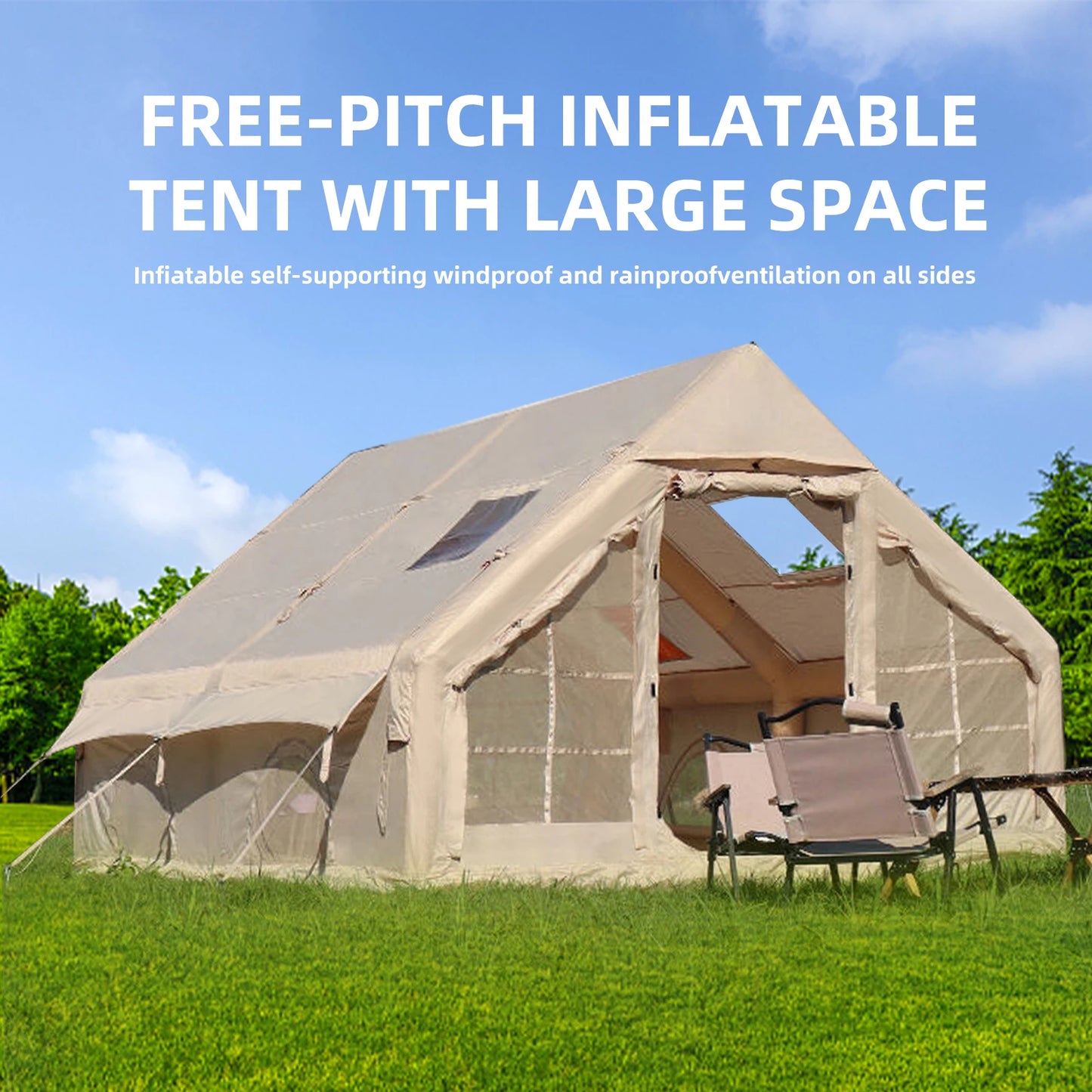 Large Inflatable Camping Tent with Hand Pump Easy Setup Portable Tent for Camping 129 Square Feet Waterproof for 8 Plus Users