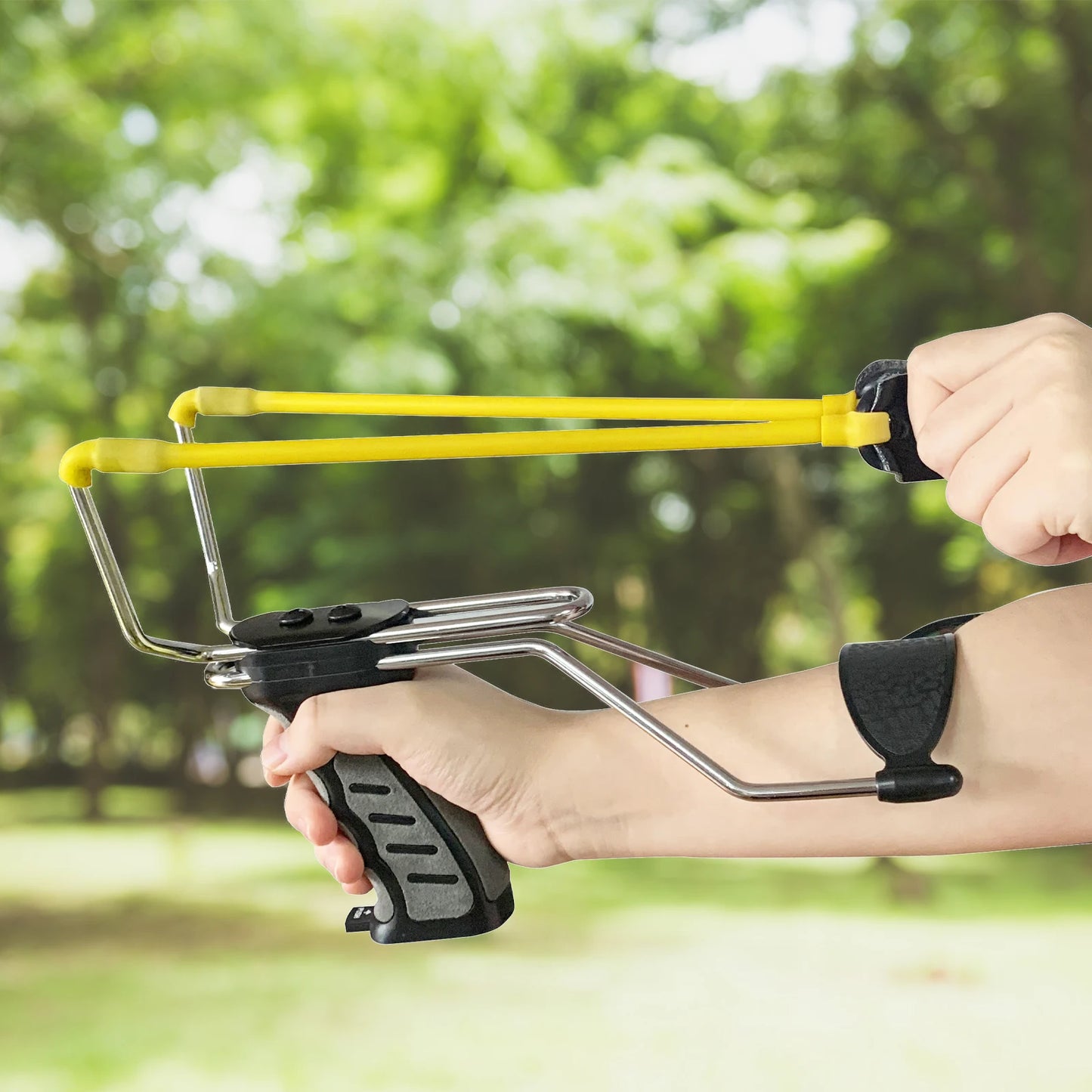 Slingshot Folding Rubberized Hunting Sling Shot with Auto-feed Dispensing Button and Wrist Rocket Design for Adults
