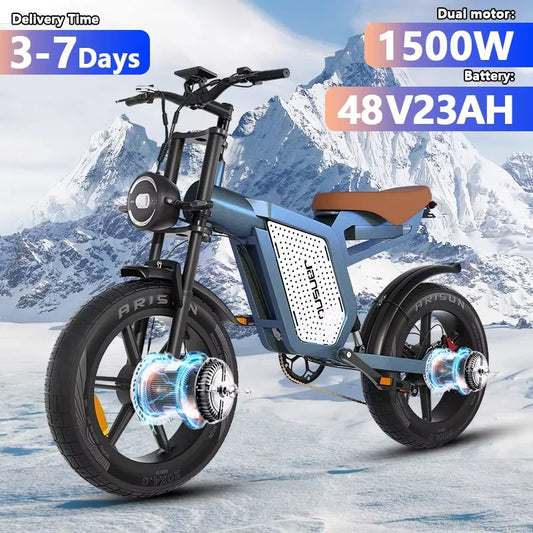 Jansno X60 E-Bike 1500W Dual Motor 48V 23Ah Battery Large LCD Display Electric Bicycle Fat Tire Motorcycle Retro Electric Bike