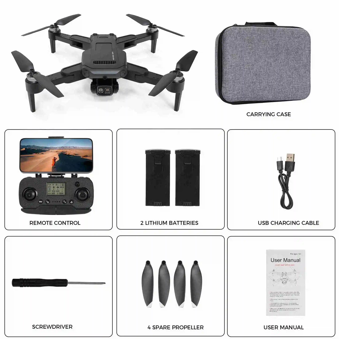 RC Drone Remote Control Drone Brushless Motor Long Flight Times GPS Quadcopter with Remote Controller and 2 Batteries