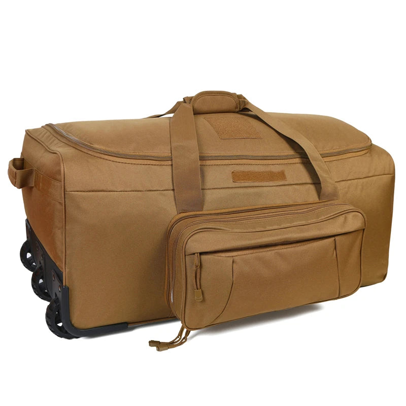 Large Capacity Military Tactical Travel Bag Wheeled Deployment Trolley Duffel Bag Heavy Duty Camping Hiking Running Trekking