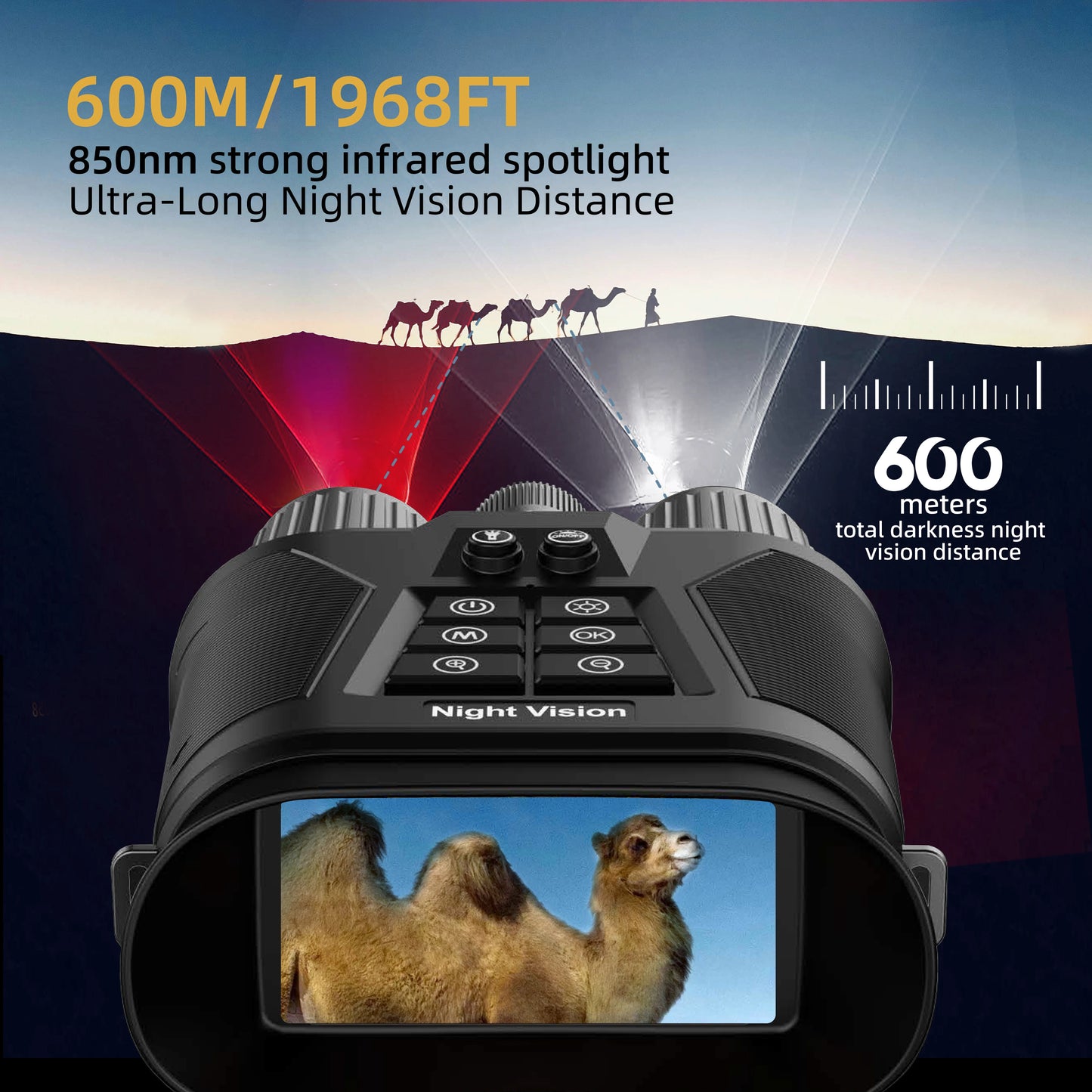 Tinsol 600M Infrared Night Vision Telescope Hunting Camera 3 Inch 4K HD 8x Zoom Anti Shake Digital Binoculars with Flashlight