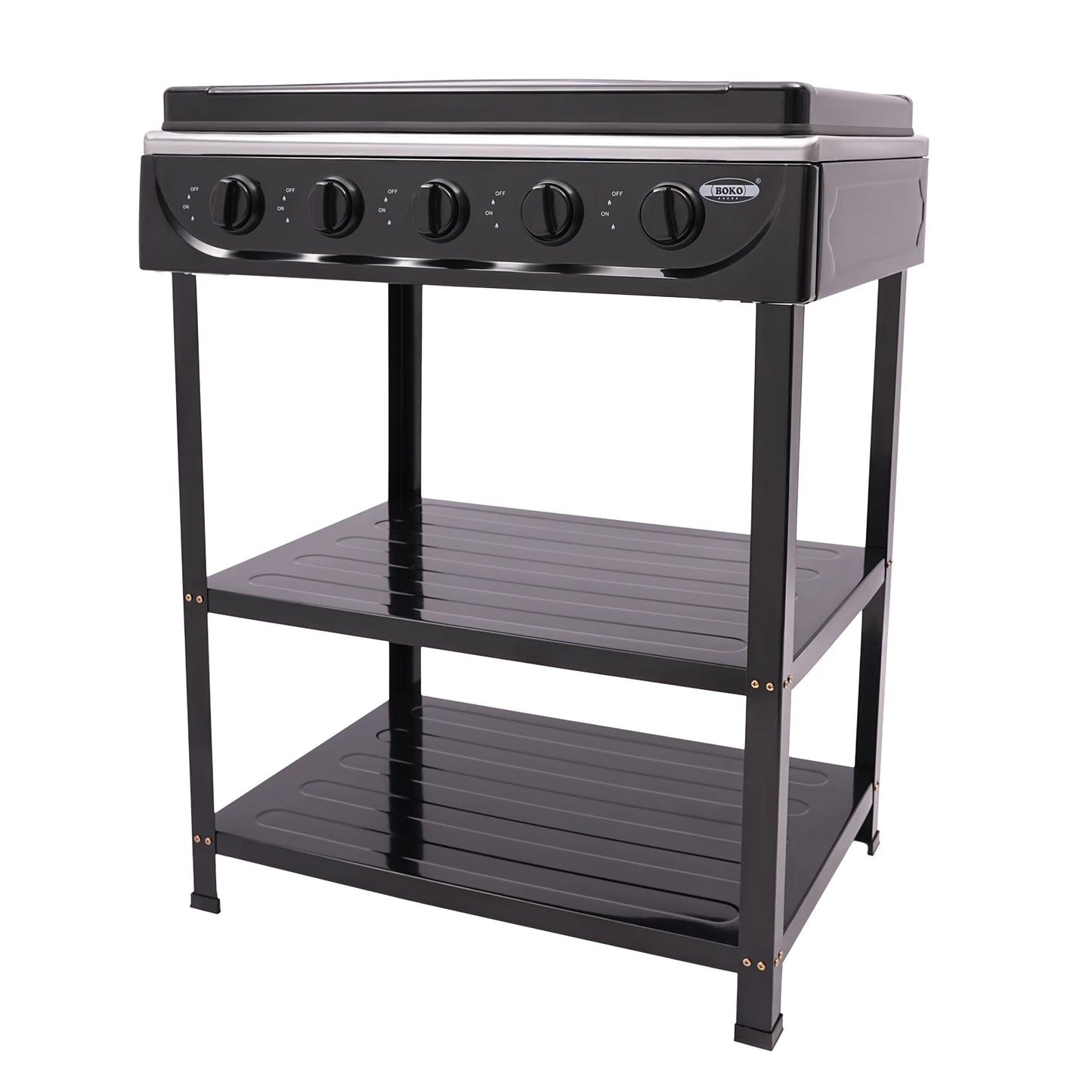 5 Burner Gas Stove Outdoor Camping Cooking BBQ Grill With 2 Tier Storage Rack