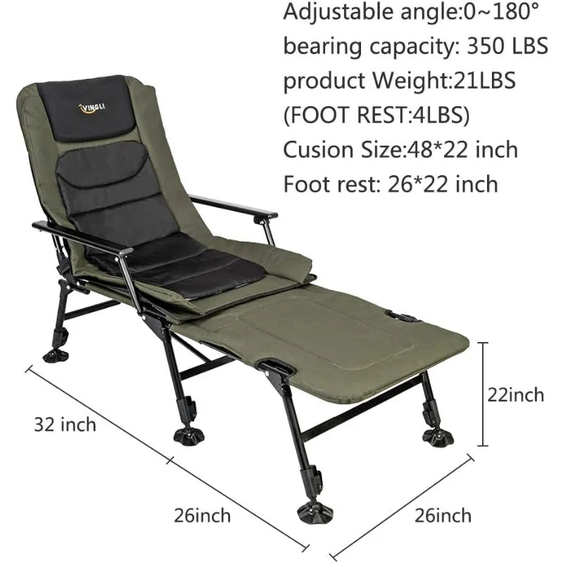 VINGLI Heavy Duty Fishing Chair with Footrest Support 440 Pounds Adjustable High Back 160 Degrees