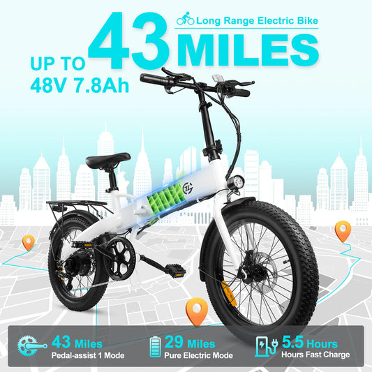 500W Adult Folding Electric Bicycle with 20 Inch Tires 48V 7.8Ah Max Speed 30-50Km/h 43 Miles Range Mini City Rider