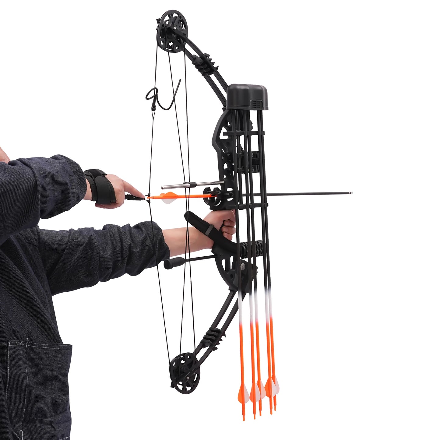 Durable Compound Bow Set 30-60 Lbs Adjustable Draw 5-Pin Sight 12 Arrows Target Paper for Hunting and Practice